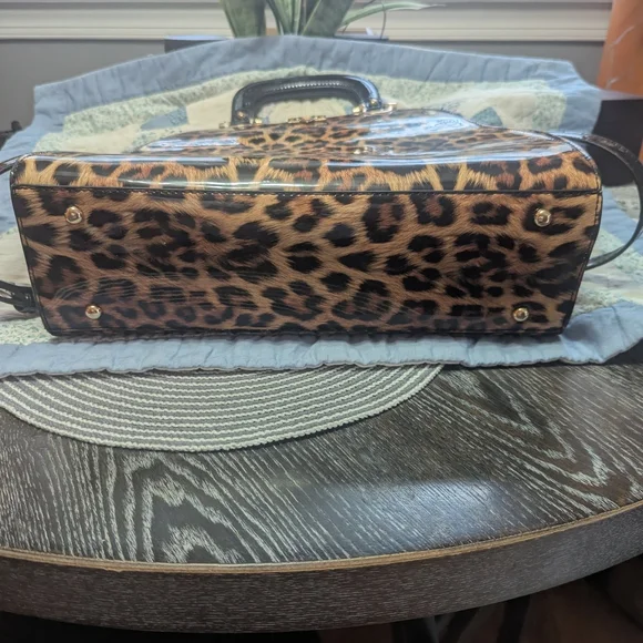 Leopard Print Dome Satchel Handbag - Black & Brown - Picture 5 of 5